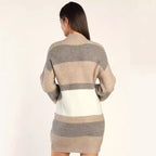 Belanne | Striped Rib Knit Roll Neck Sweater Dress