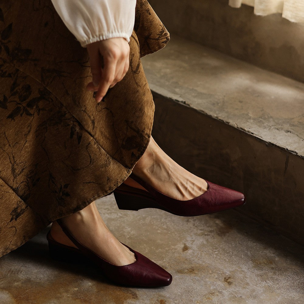 Belena | Lambskin Slingback Wedge Heels Round Toe