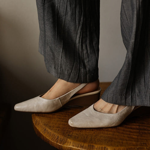 Belena | Lambskin Slingback Wedge Heels Round Toe