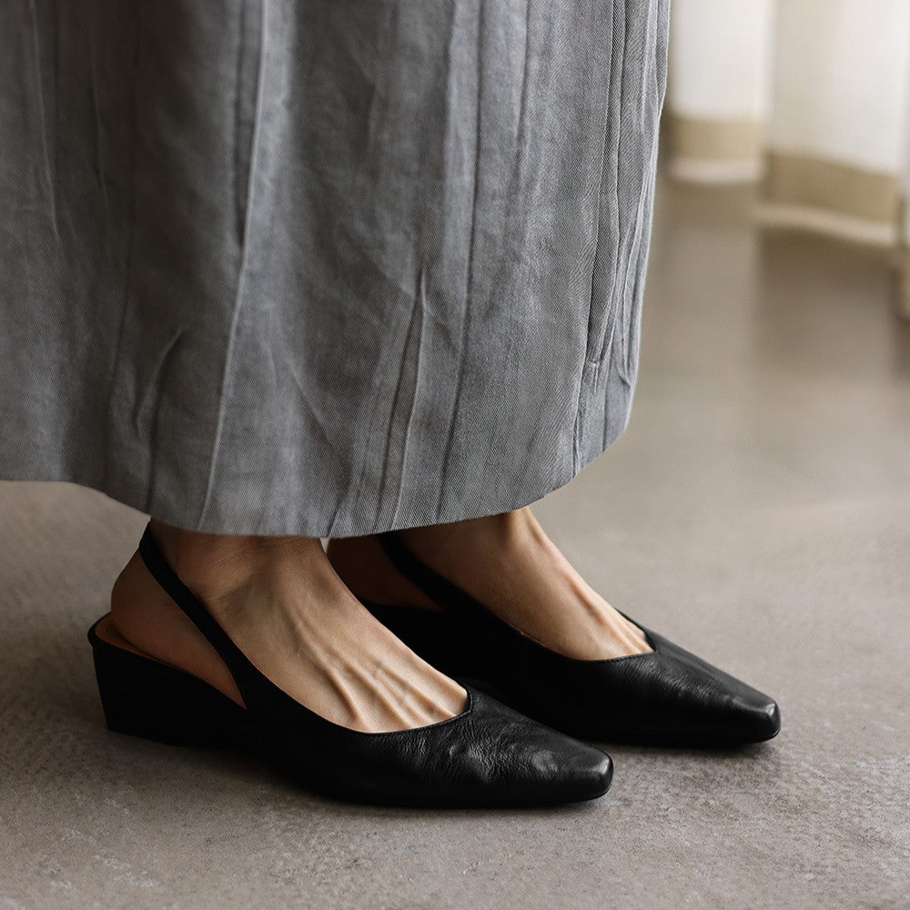 Belena | Lambskin Slingback Wedge Heels Round Toe