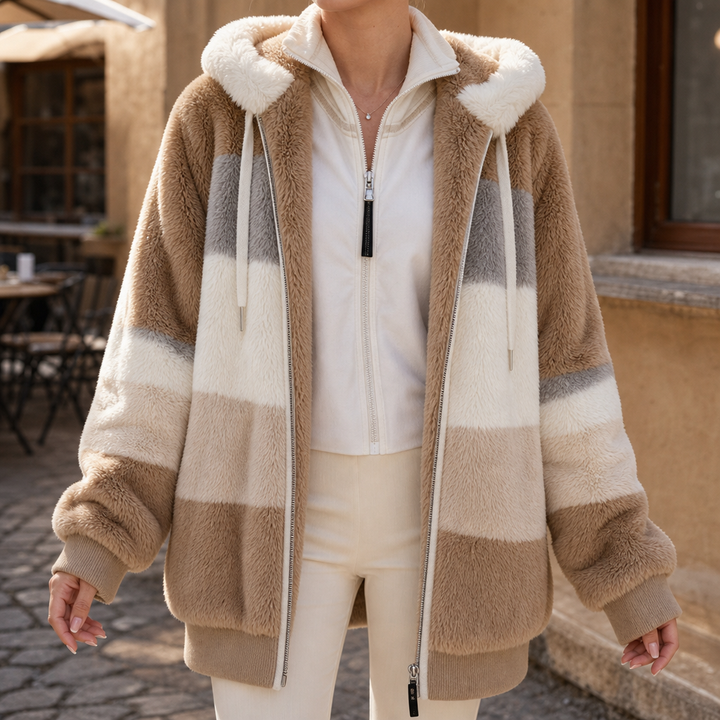Brina | Oversized Color-Block Faux Fur Coat
