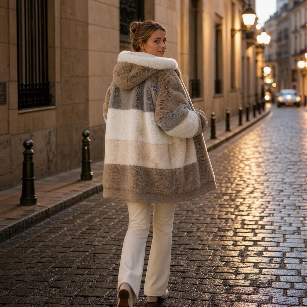 Brina | Oversized Color-Block Faux Fur Coat