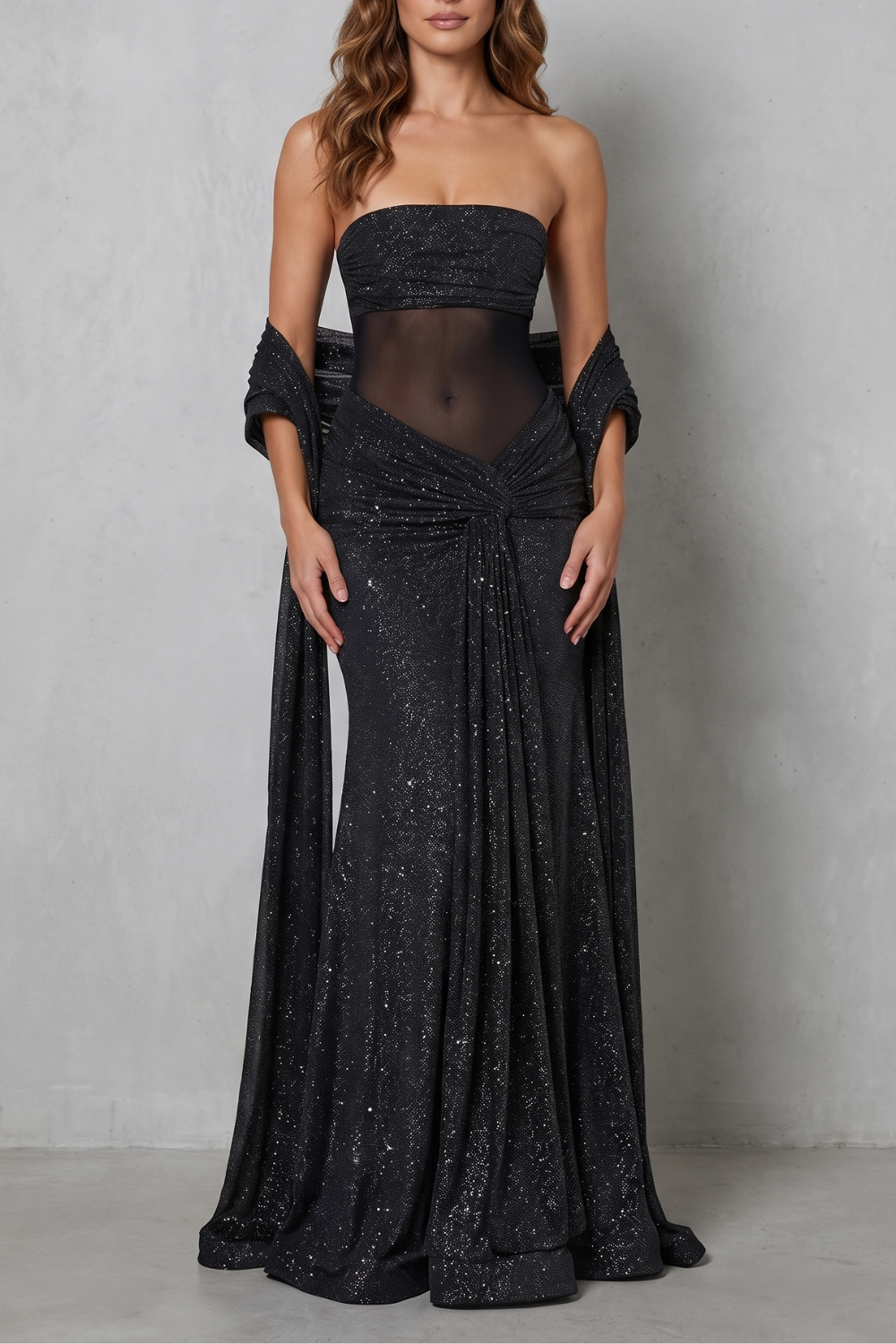 Calana | Sheer Sequin Maxi Evening Dress