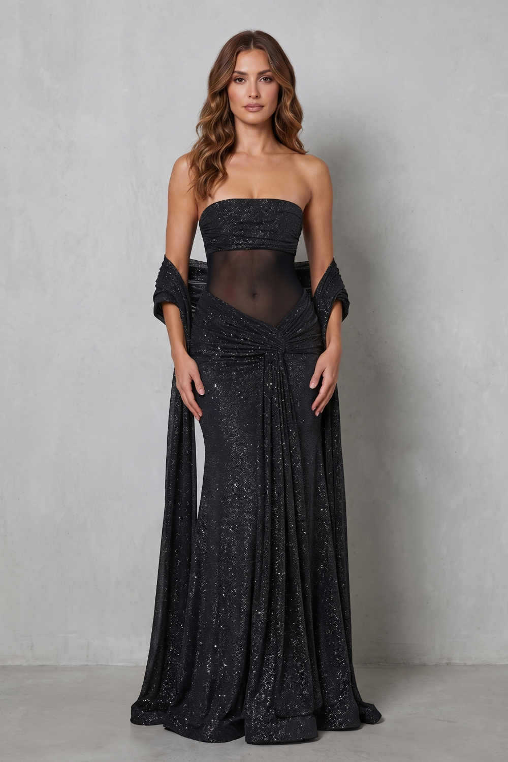Calana | Sheer Sequin Maxi Evening Dress
