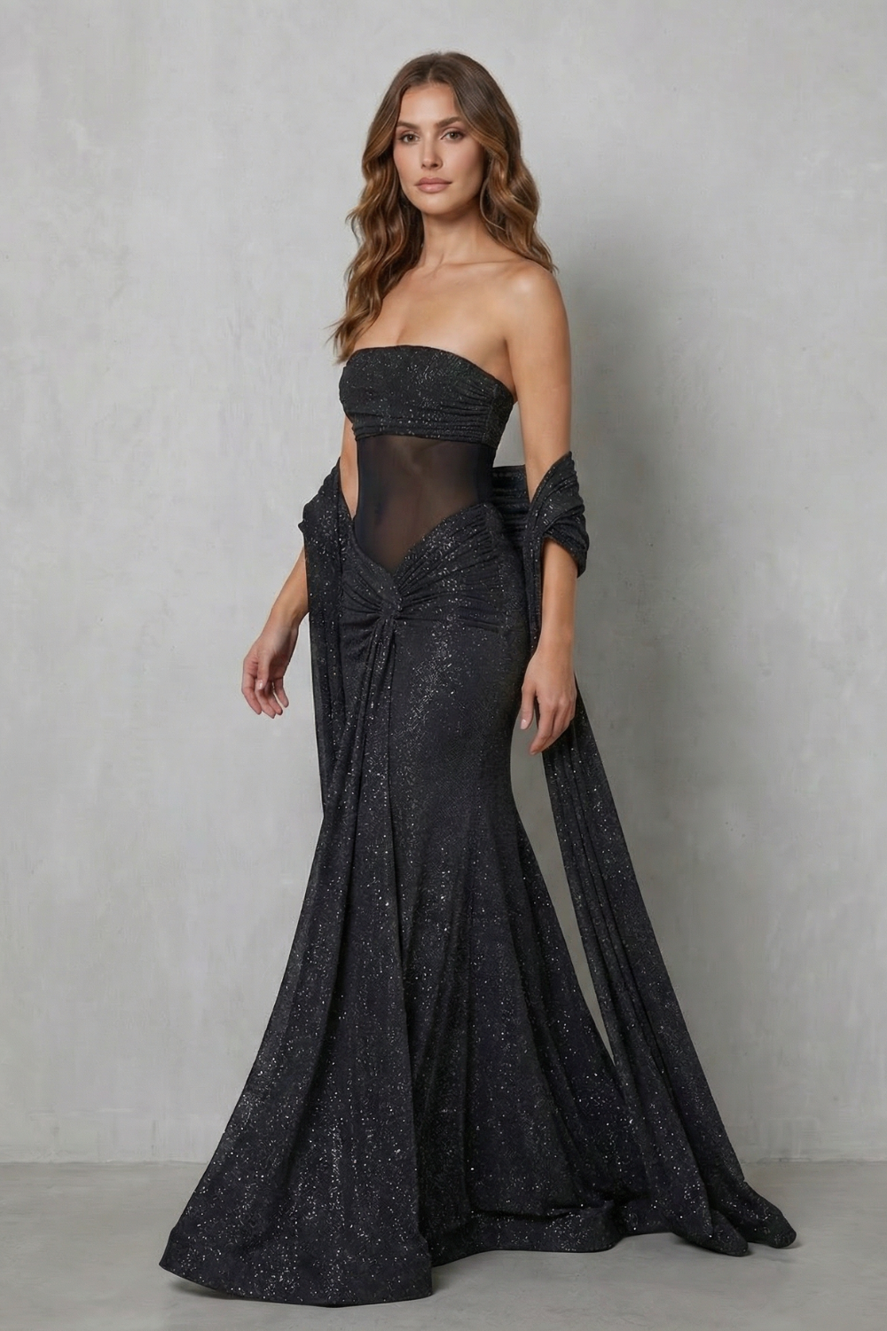Calana | Sheer Sequin Maxi Evening Dress