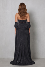 Calana | Sheer Sequin Maxi Evening Dress