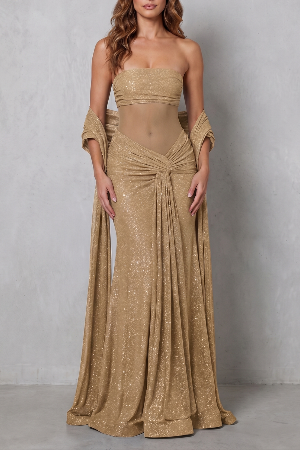 Calana | Sheer Sequin Maxi Evening Dress