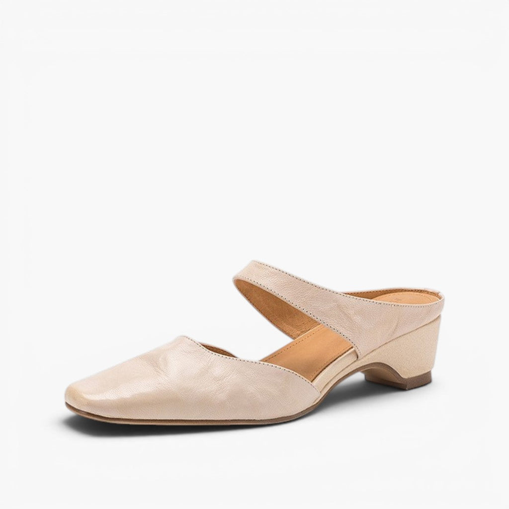 Calelle | Square-Toe Leather Mules with Wedge Heel