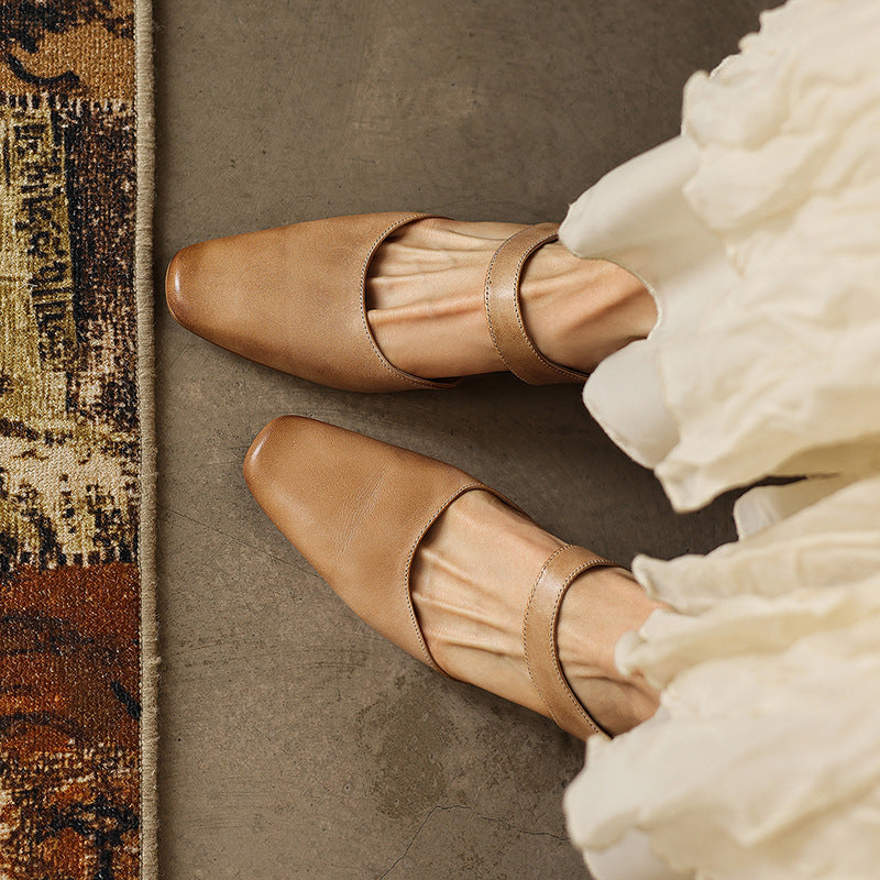 Calelle | Square-Toe Leather Mules with Wedge Heel