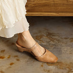 Calelle | Square-Toe Leather Mules with Wedge Heel