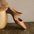 Calelle | Square-Toe Leather Mules with Wedge Heel