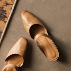 Calelle | Square-Toe Leather Mules with Wedge Heel