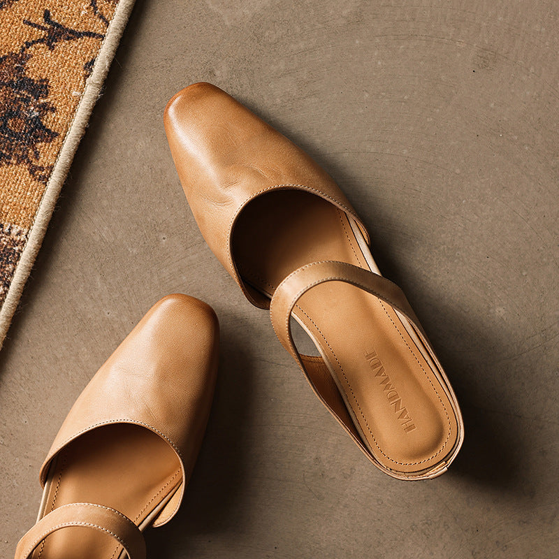 Calelle | Square-Toe Leather Mules with Wedge Heel