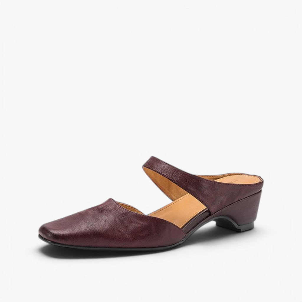 Calelle | Square-Toe Leather Mules with Wedge Heel