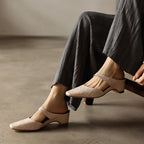 Calelle | Square-Toe Leather Mules with Wedge Heel