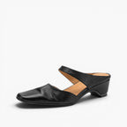 Calelle | Square-Toe Leather Mules with Wedge Heel