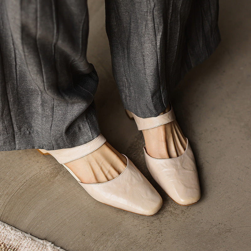 Calelle | Square-Toe Leather Mules with Wedge Heel