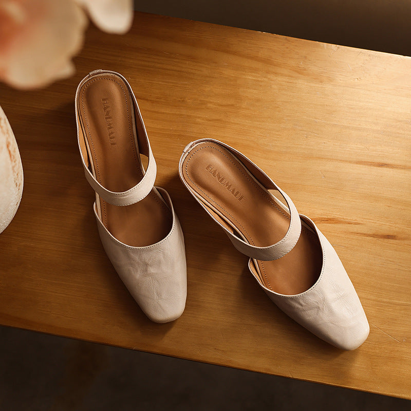 Calelle | Square-Toe Leather Mules with Wedge Heel