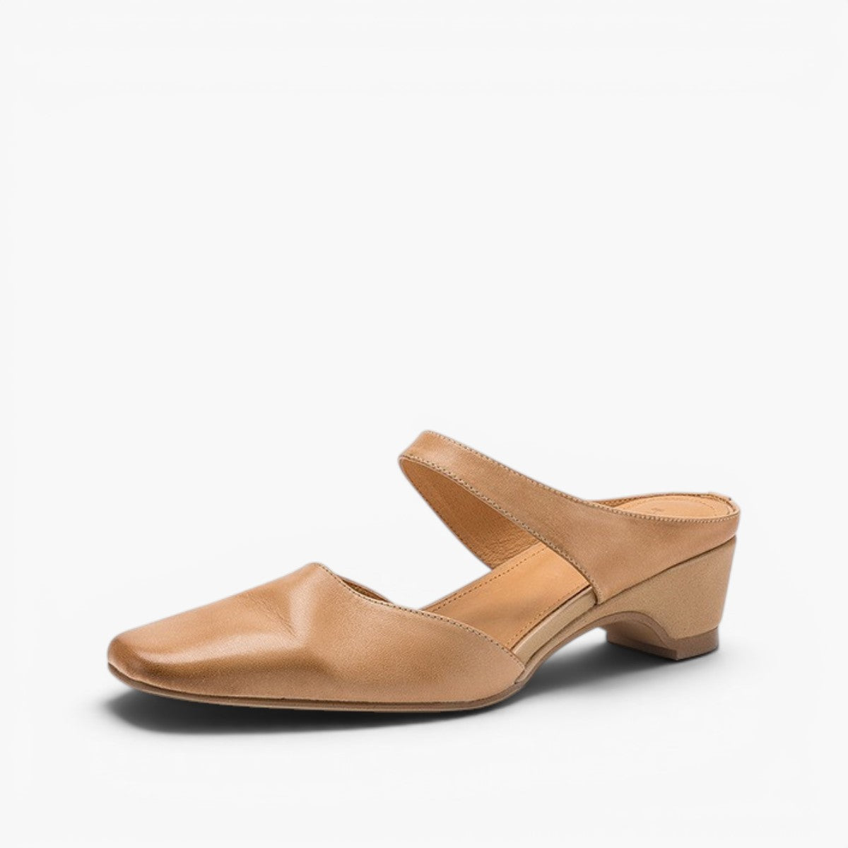 Calelle | Square-Toe Leather Mules with Wedge Heel