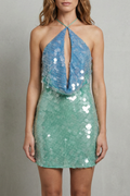 Calisse | Blue Sequin Halter Mini Party Dress