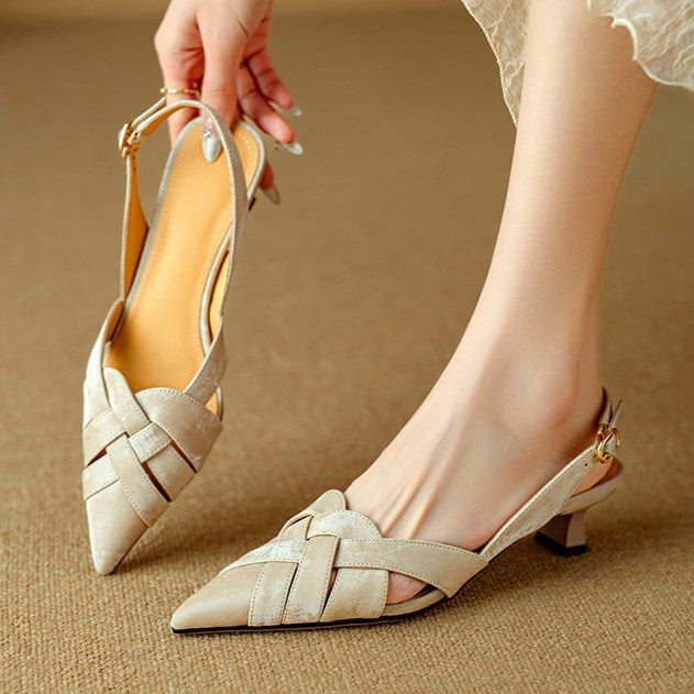 Calypso | Woven Leather Slingback Heels Pointed Toe