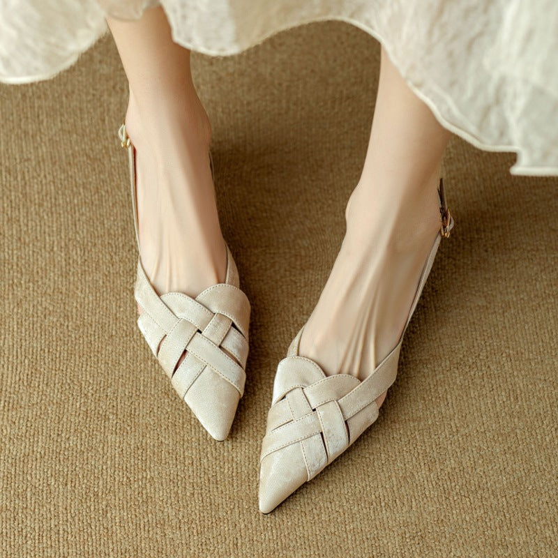 Calypso | Woven Leather Slingback Heels Pointed Toe