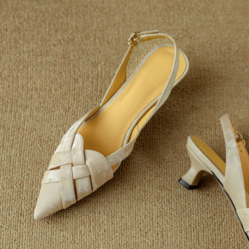 Calypso | Woven Leather Slingback Heels Pointed Toe