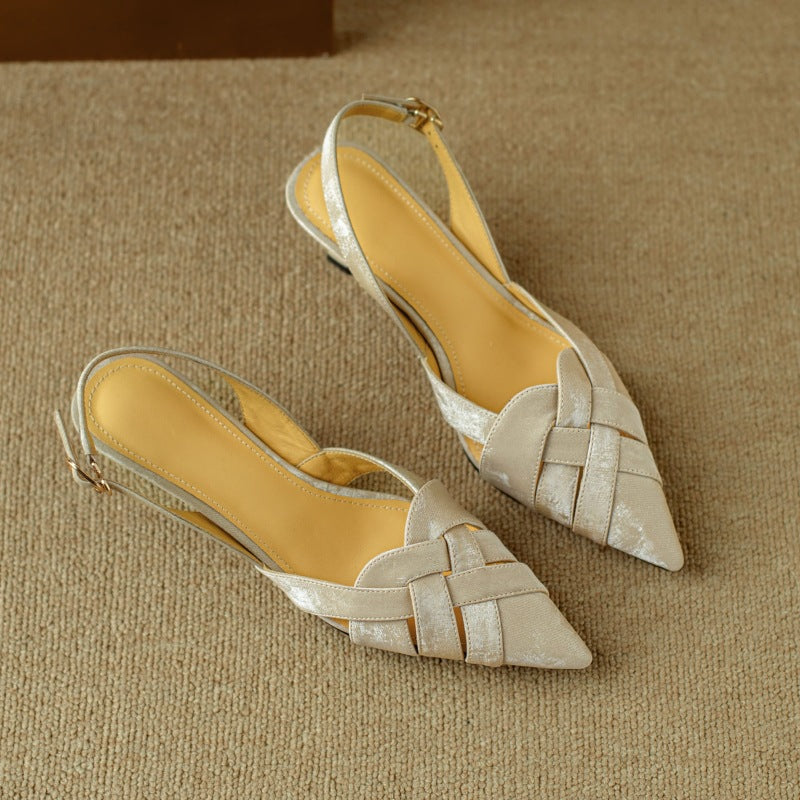 Calypso | Woven Leather Slingback Heels Pointed Toe