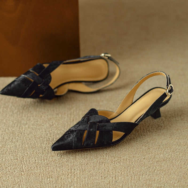 Calypso | Woven Leather Slingback Heels Pointed Toe