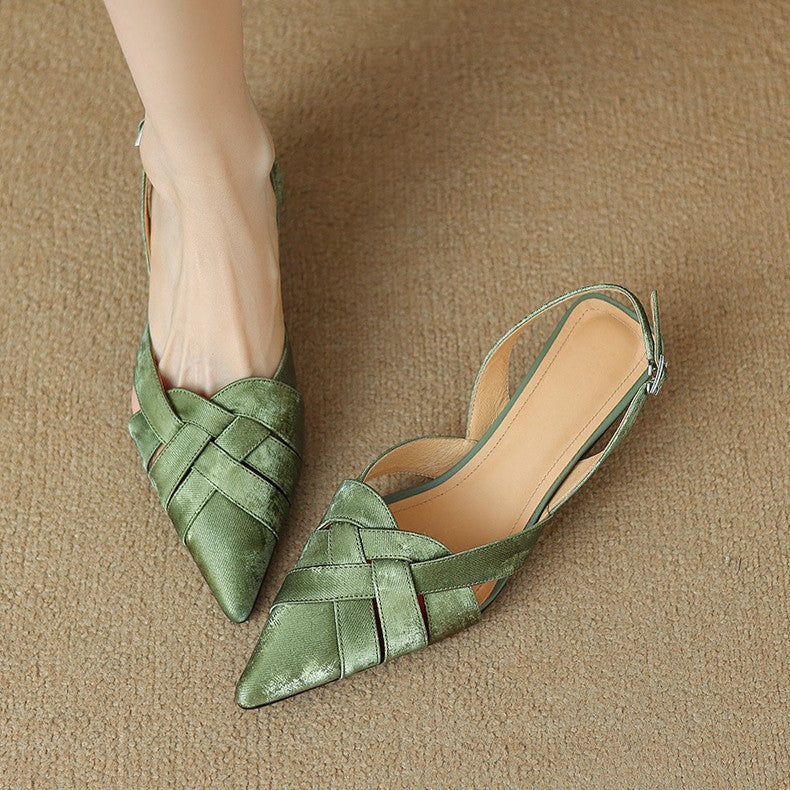 Calypso | Woven Leather Slingback Heels Pointed Toe