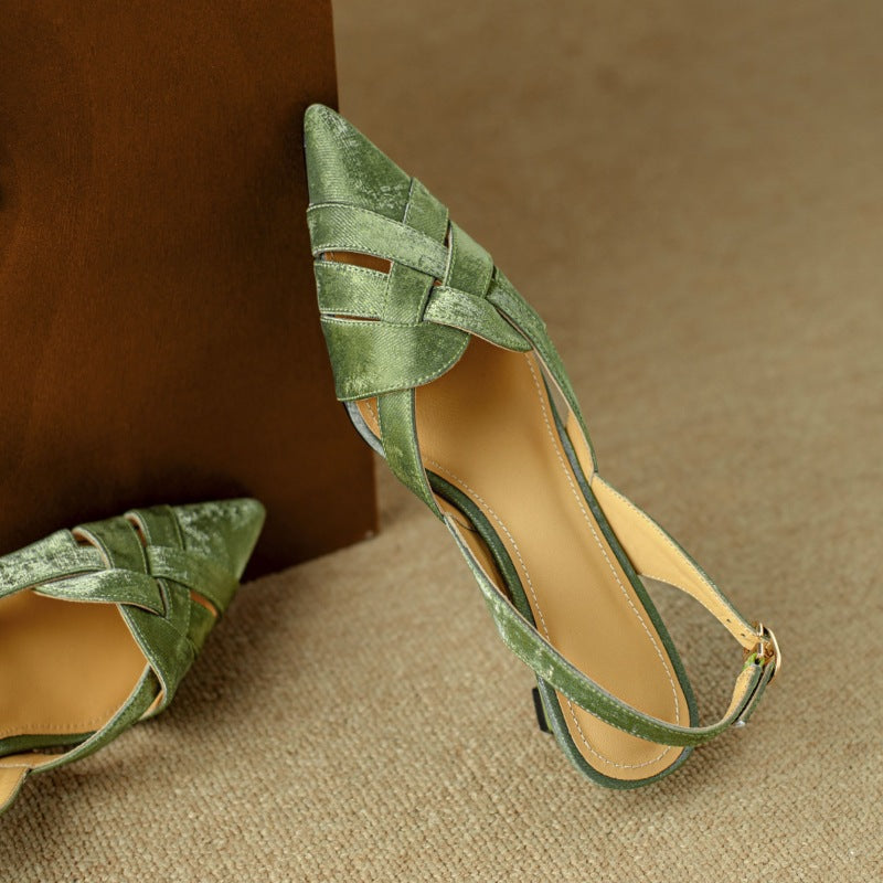 Calypso | Woven Leather Slingback Heels Pointed Toe