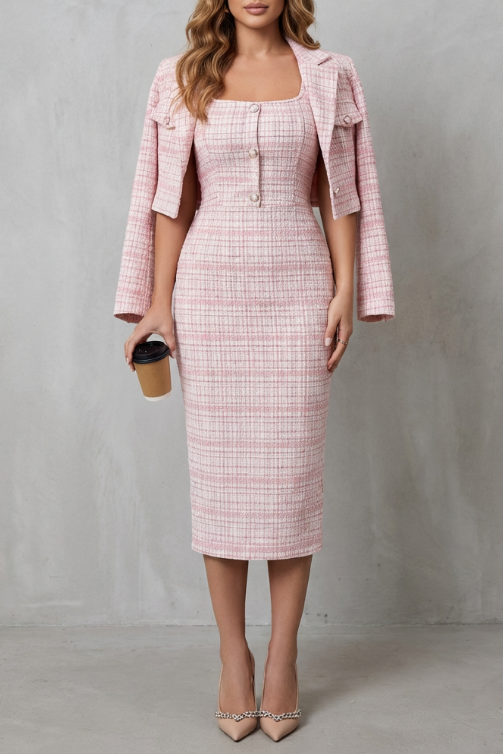 Cedine | Plaid Midi Dress Two-Piece Set