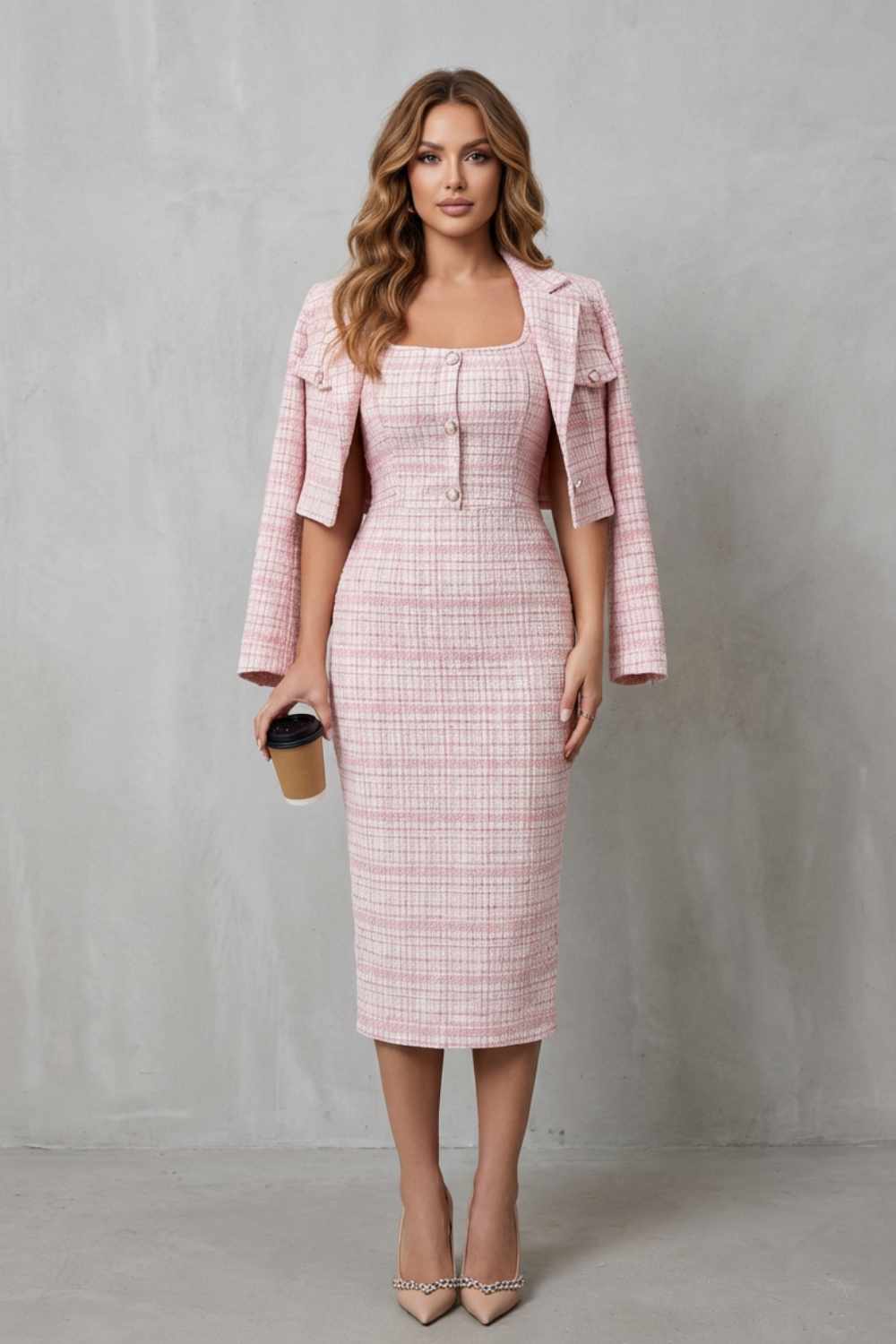 Cedine | Plaid Midi Dress Two-Piece Set