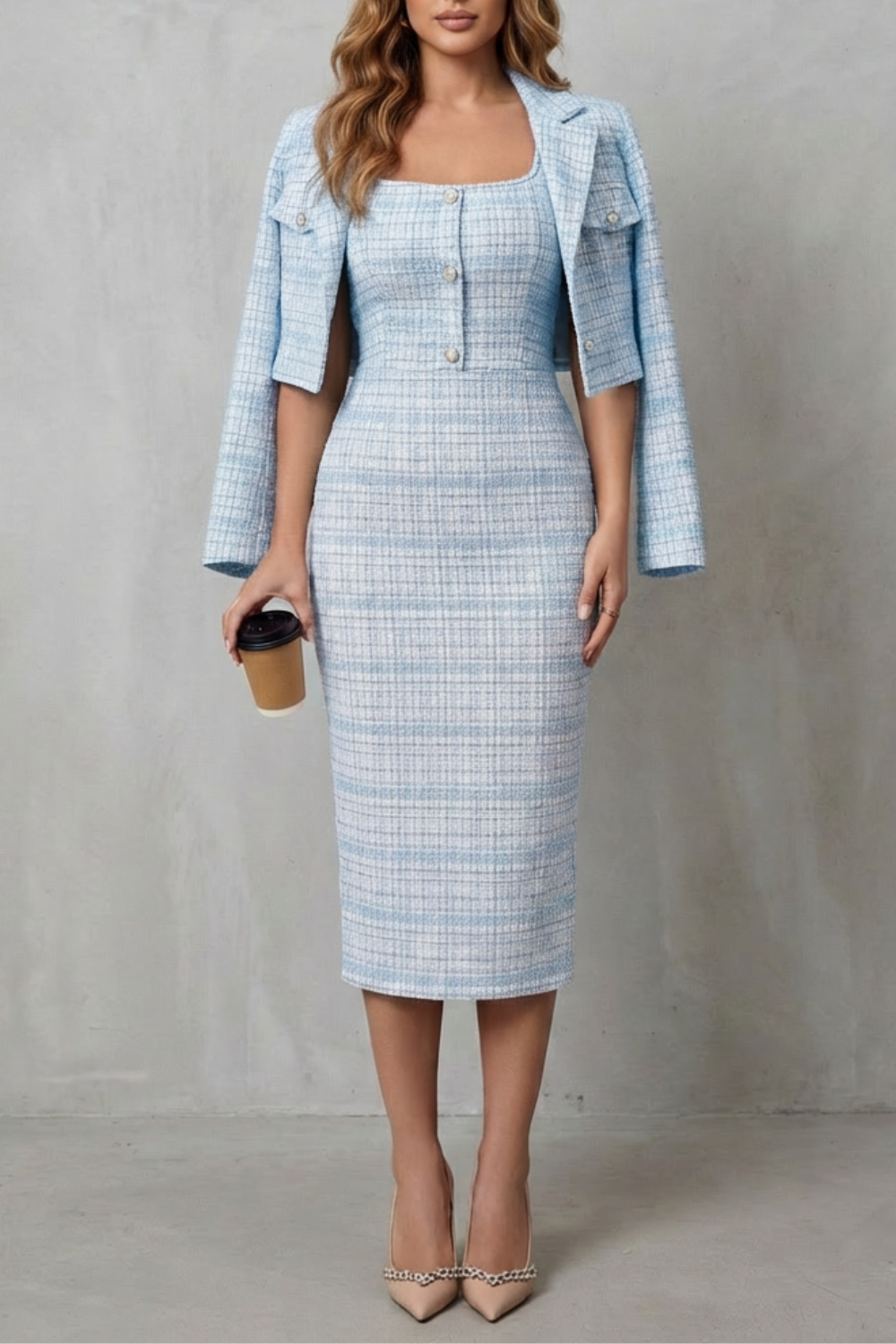 Cedine | Plaid Midi Dress Two-Piece Set