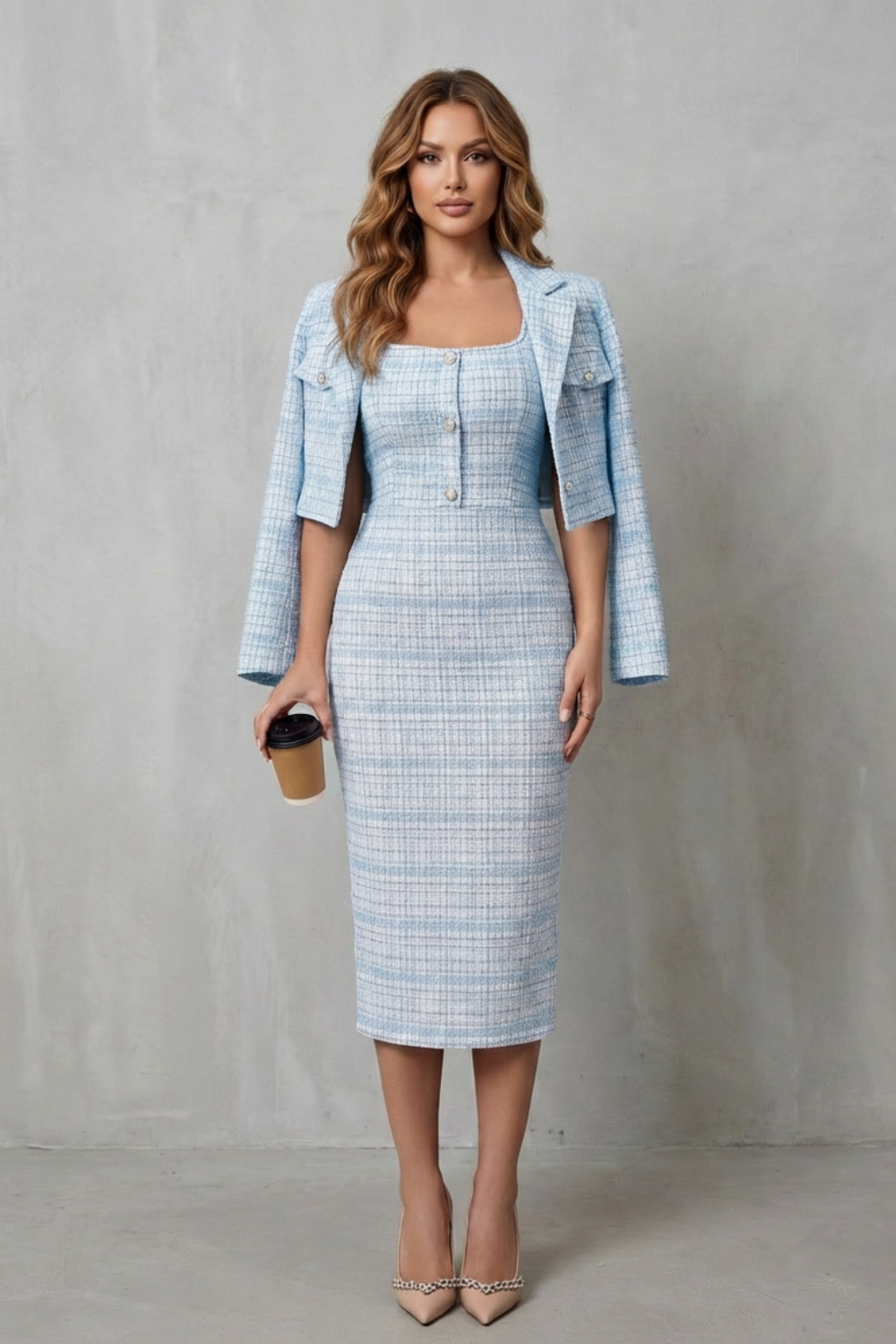 Cedine | Plaid Midi Dress Two-Piece Set