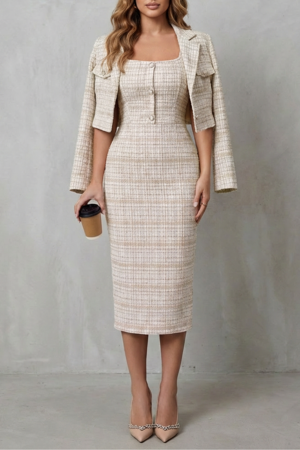 Cedine | Plaid Midi Dress Two-Piece Set