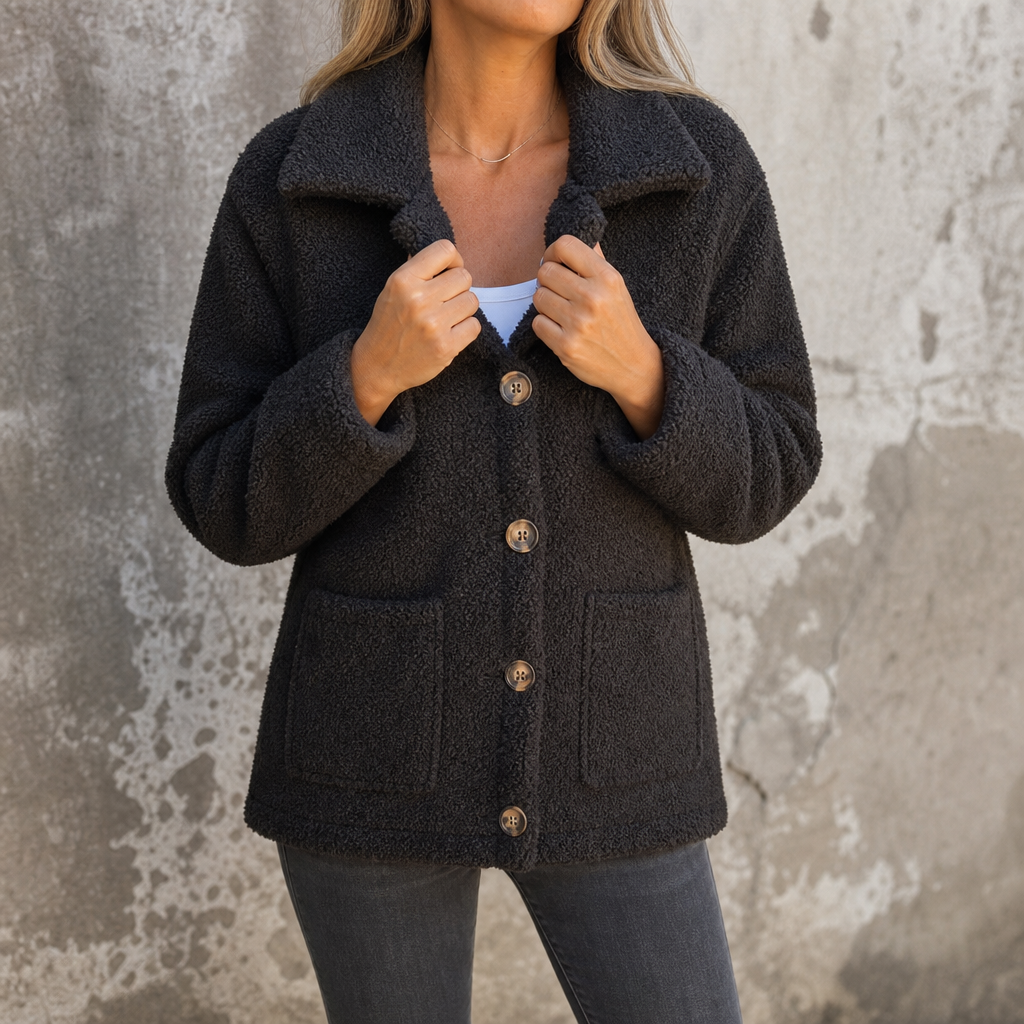 Corette | Curly Faux Fur Button Jacket
