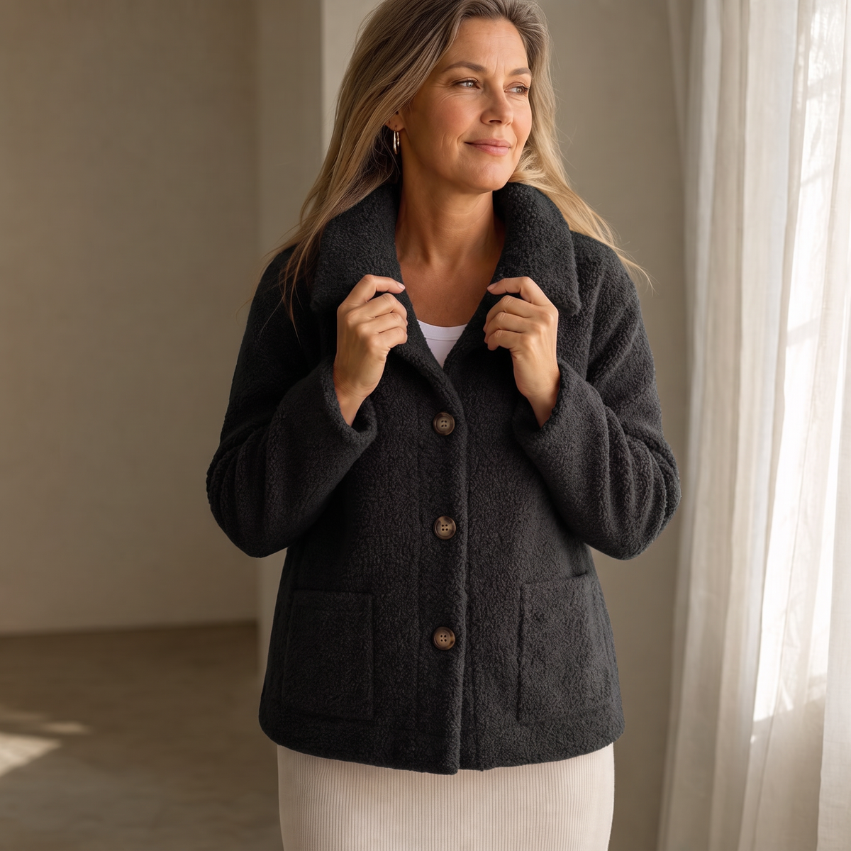 Corette | Curly Faux Fur Button Jacket