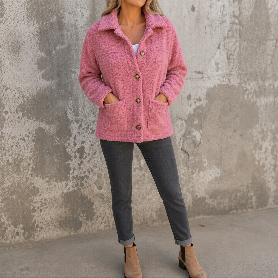 Corette | Curly Faux Fur Button Jacket
