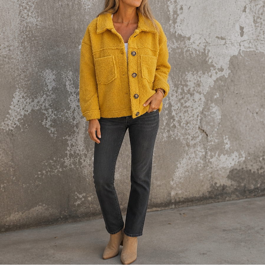 Corette | Curly Faux Fur Button Jacket