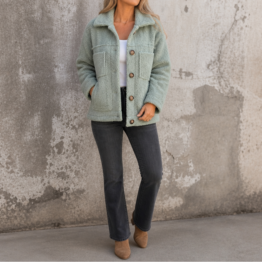 Corette | Curly Faux Fur Button Jacket