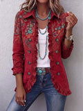 Corina | Red Paisley Ruffle Trim Jacket