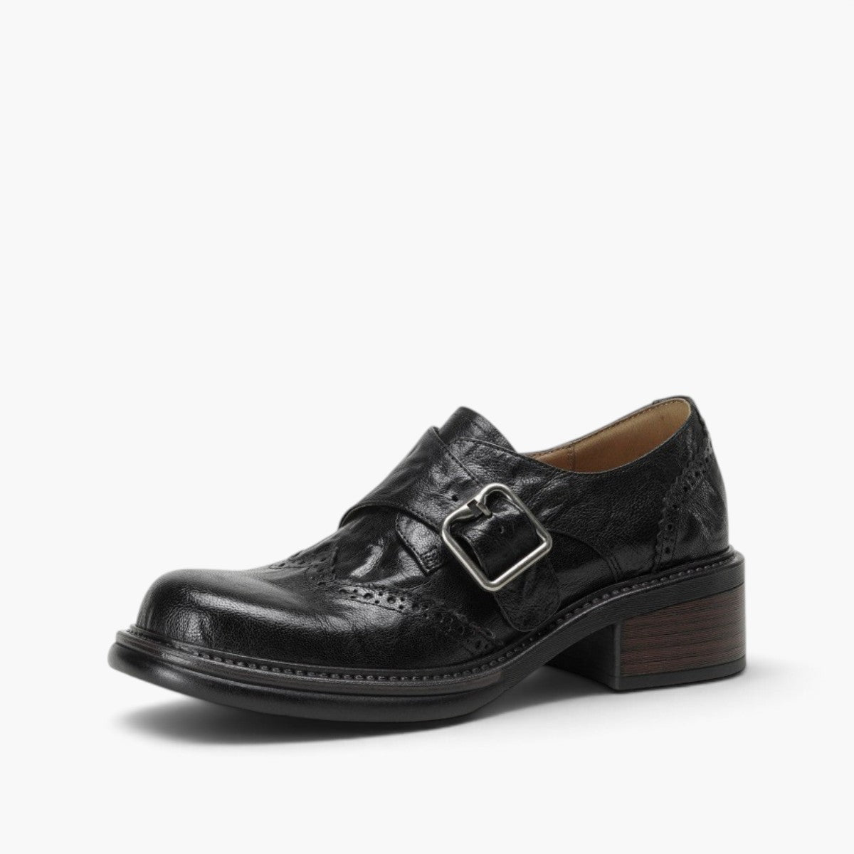 Delana | Monk-Strap Leather Brogues Block Heel