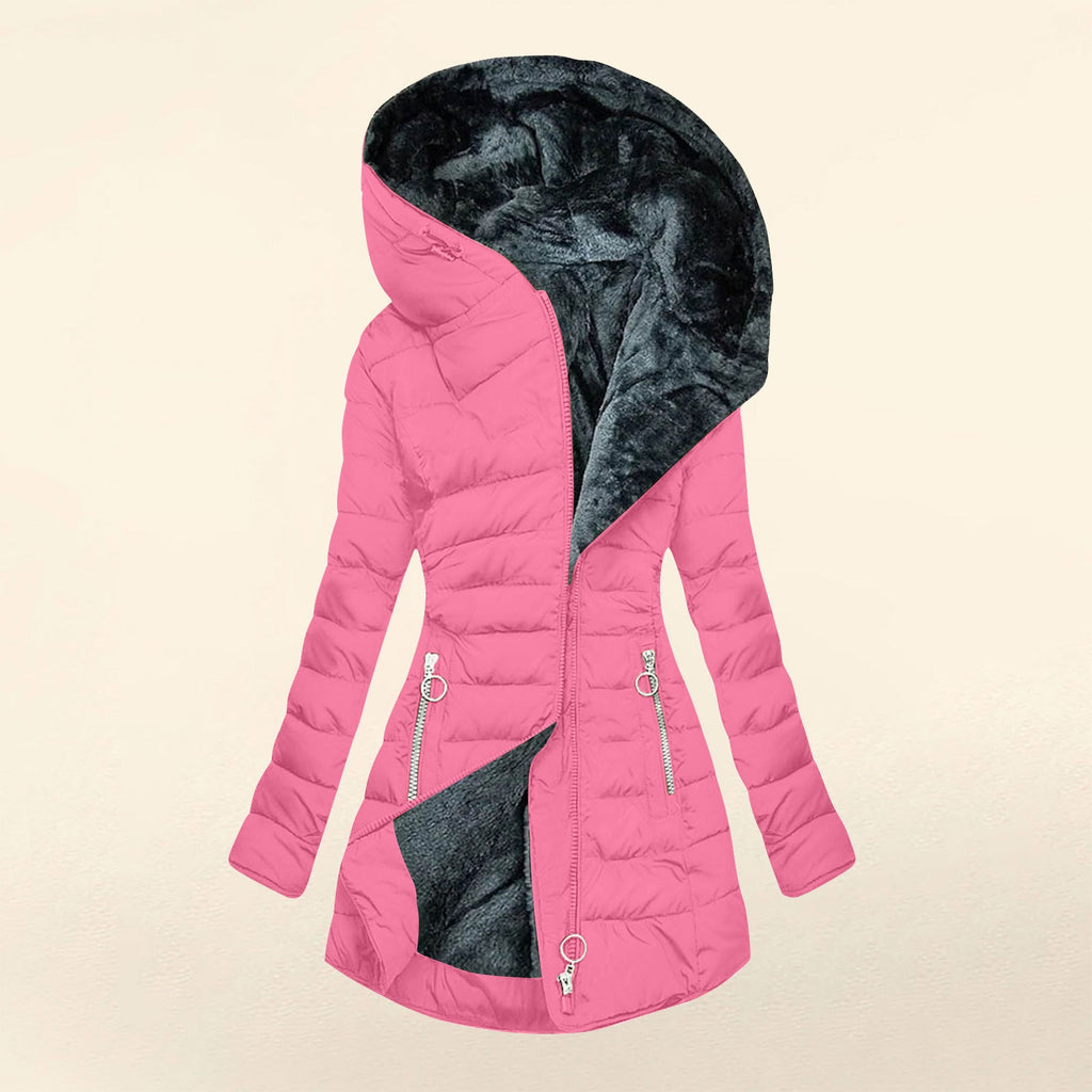 Delelle | Plush Lined Hooded Long Puffer Coat
