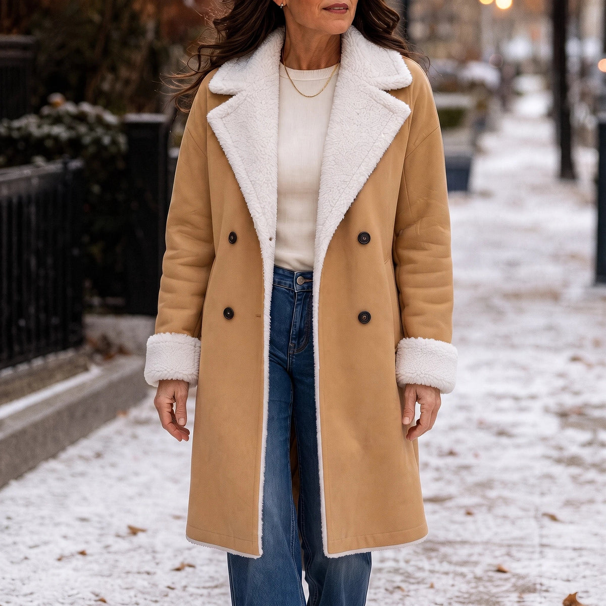 Emanne | Camel Winter Coat with Sherpa Lining