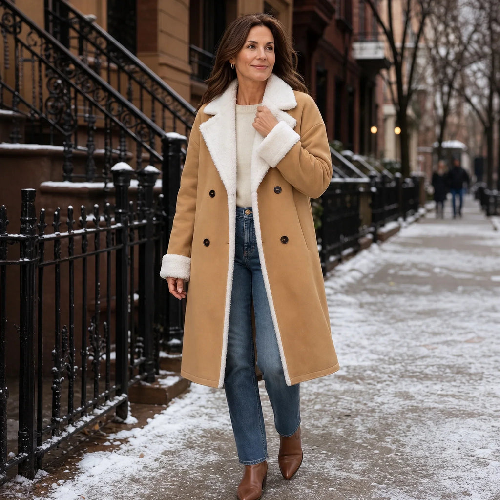 Emanne | Camel Winter Coat with Sherpa Lining