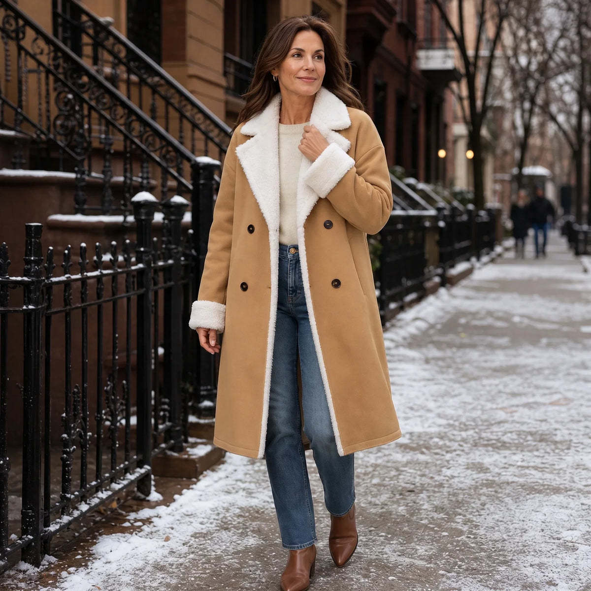 Emanne | Camel Winter Coat with Sherpa Lining
