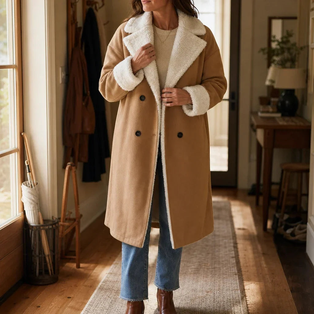 Emanne | Camel Winter Coat with Sherpa Lining