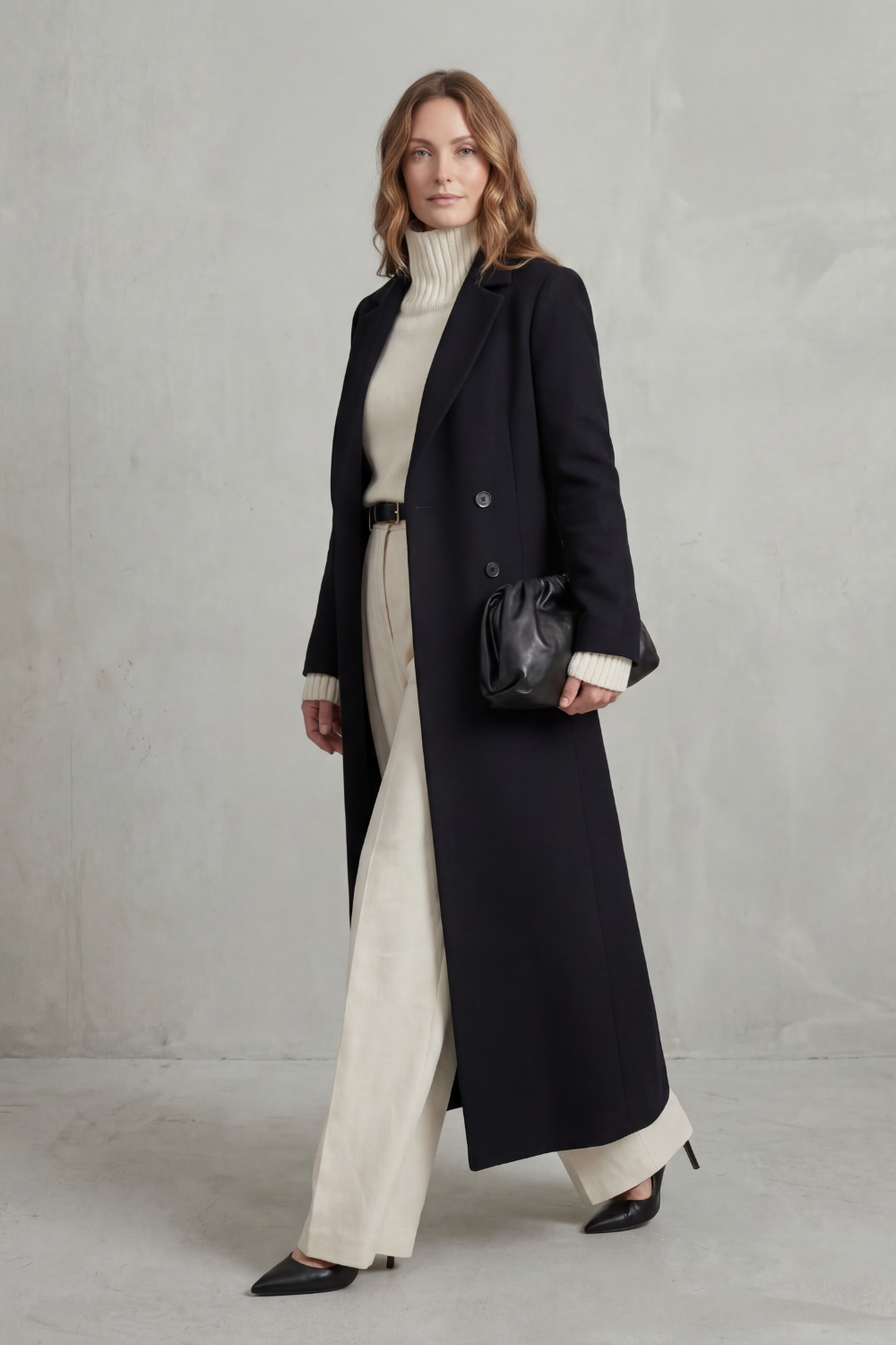 Emaora | Long Wool Blend Coat Double-Breasted