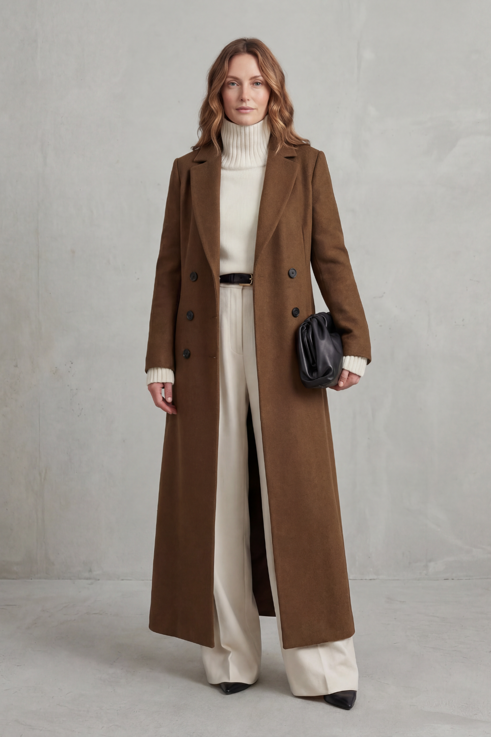 Emaora | Long Wool Blend Coat Double-Breasted